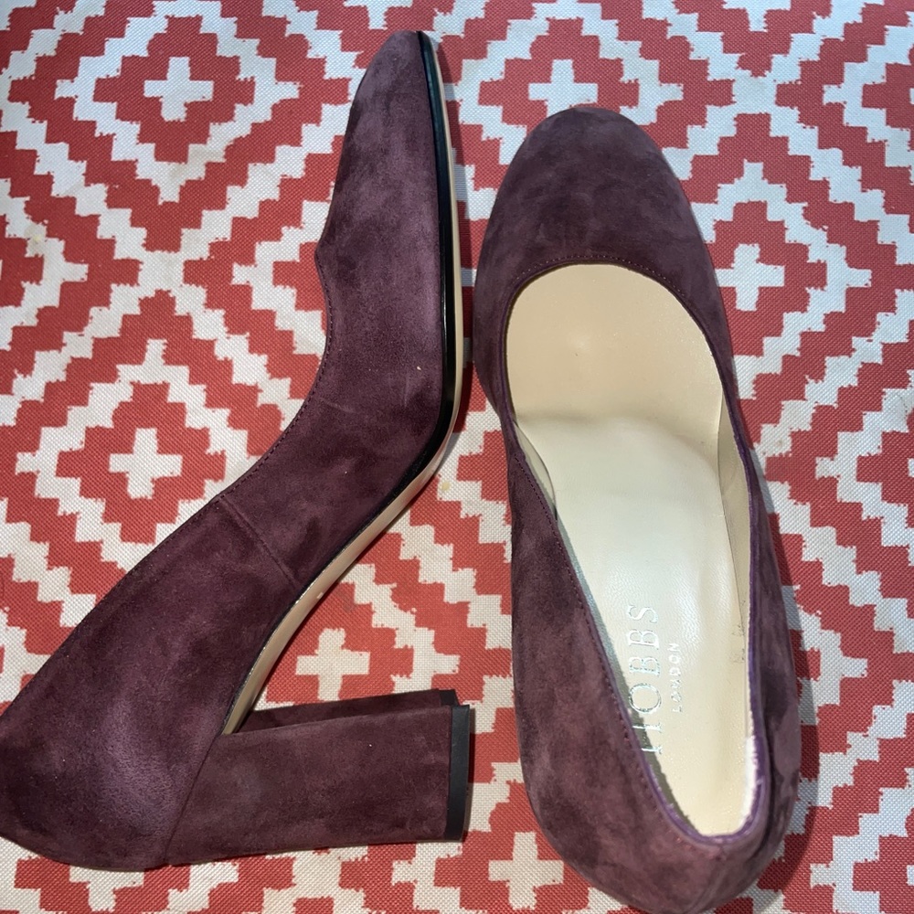 Hobbs London Burgundy Suede Block Heel EU 37.5 US 6.5